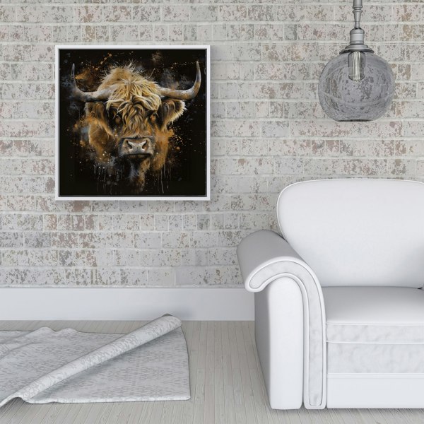 Warren Reed Bronze Splash Art Highland Cow Framed Canvas