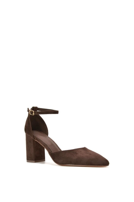 XY LONDON Ankle Strap Block Heel Court Shoes