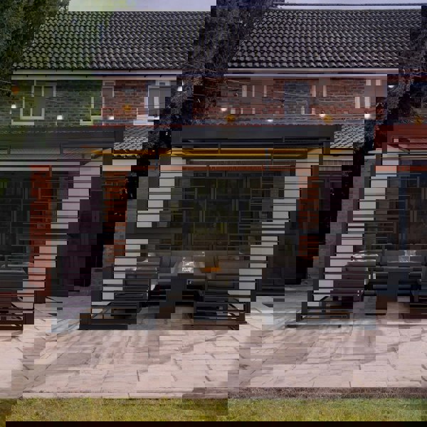 Monstershop Anthracite Aluminium Pergola With White Blinds, 2 x Side Panels & LED Lights - 3m x 4m