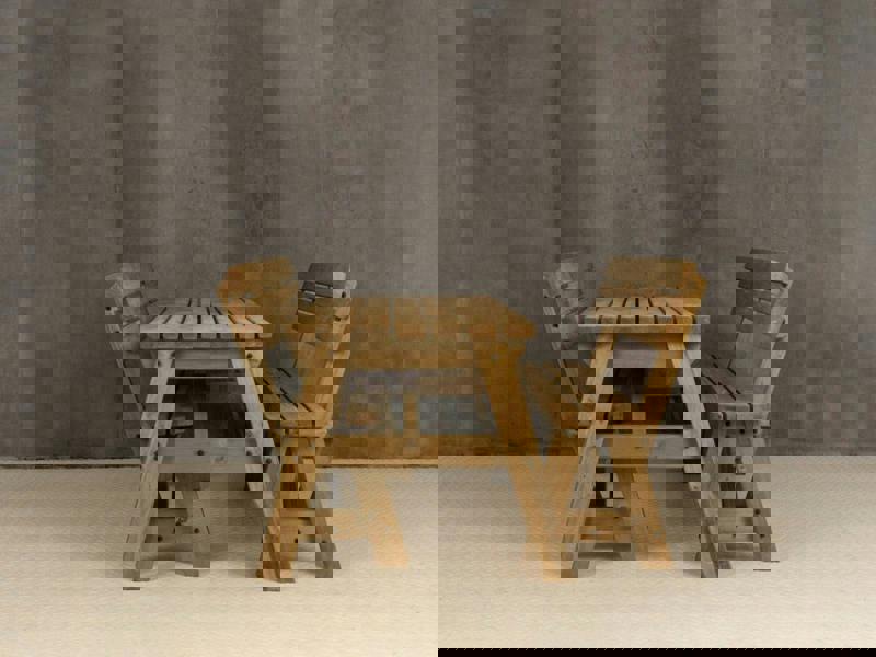 Victoria Space-Saving Rounded Picnic Table and Bench Set with Backrest – Rustic Finish Wooden Outdoor Dining Set for Gardens and Patios