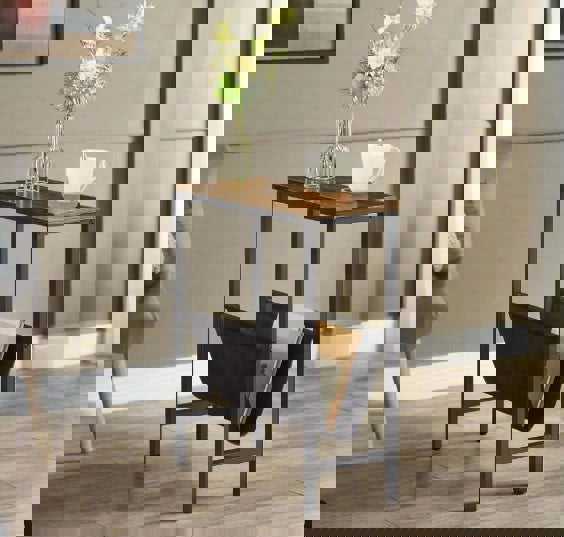 Modcraft Rustic Brown Narrow Side Table – Small Bedside End Table with Metal Frame for Bedroom or Living Room