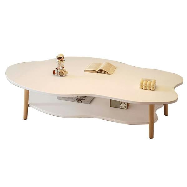 Havendro White 2-Tier Cloud Coffee Table Modern Living Room Desk with Storage Shelf