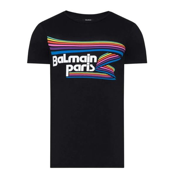 Balmain Rainbow Logo T-Shirt   in  Multicoloured