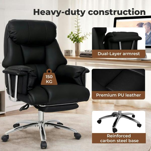 Levede Executive Office Chair Heavy Duty Wide Spring Cushion Recliner Footrest 150kg