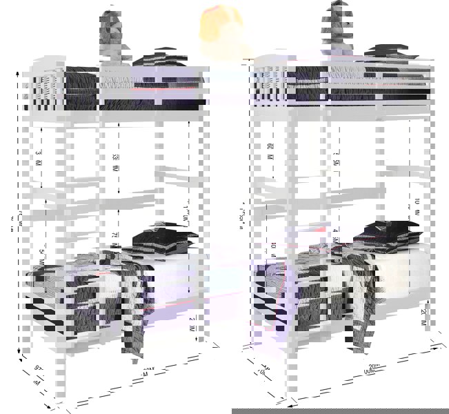 Comfy Living 3ft Wooden Combination Bunk Bed In Grey White Or Caramel Bedroom Kids Bedroom
