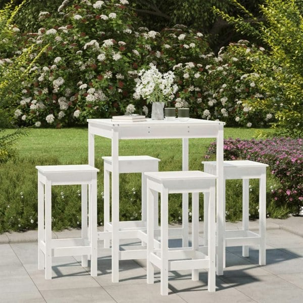 Berkfield 5 Piece Garden Bar Set White Solid Wood Pine