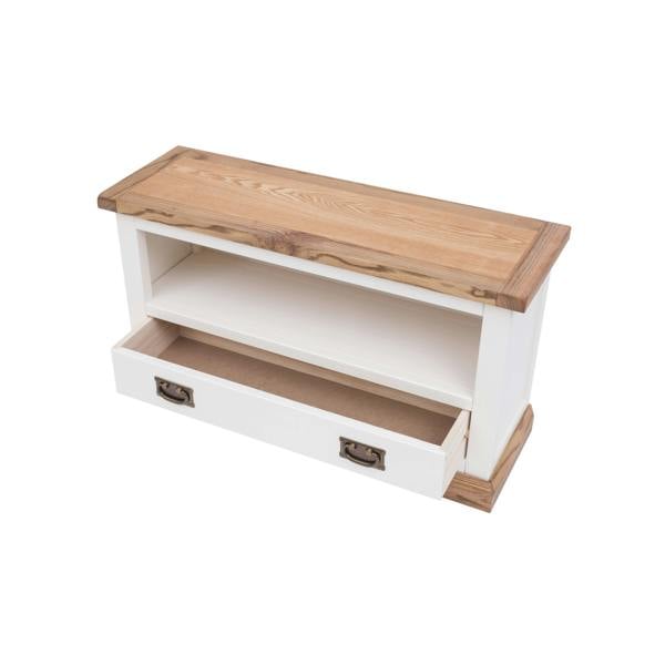 Cabinet Bits Tropea Off White 1 Drawer TV Cabinet Brass Drop Handle