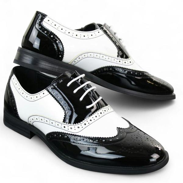 Dolcetto Men's Patent Lace-Up Black White Brogues Smart Dress Shoes