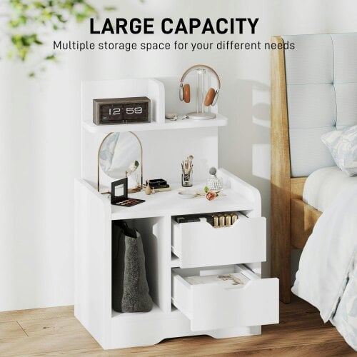 Wyld Haus Sora Nico High Gloss White Bedside Table With 2 Drawers And Shelves