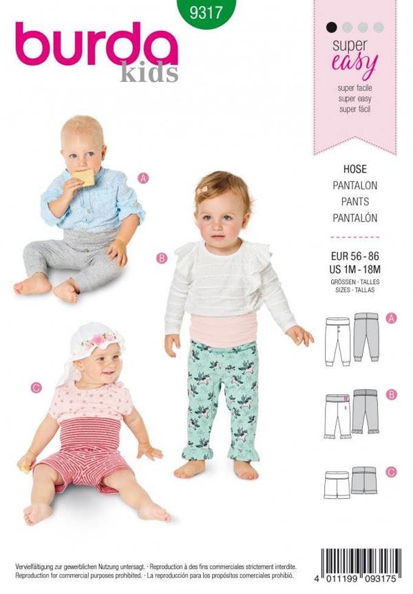 Burda Sewing Pattern 9317 Trousers and Shorts For Babies, Ages: 1 Month-18 Months - Easy