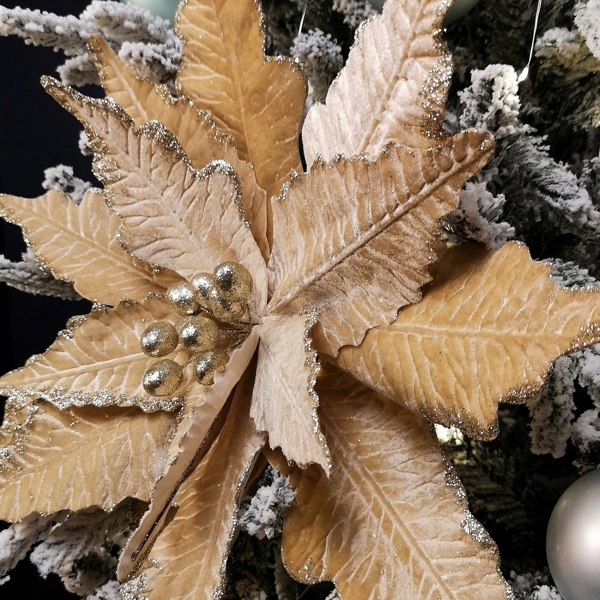 Samuel Alexander 68cm Champagne Gold Velvet Poinsettia Stem Christmas Decoration