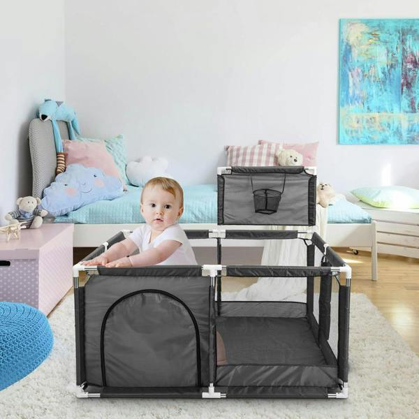 Dyzi Baby Playpen with Basketball Hoop Foldable Play Yard for Toddlers