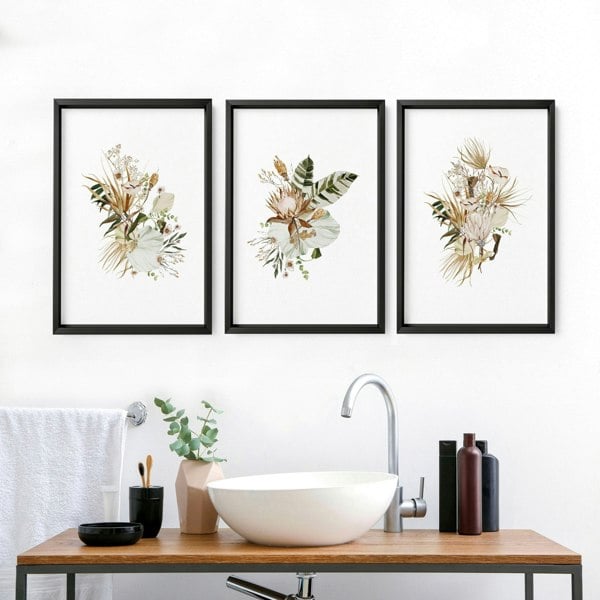 Framed print for bathroom | set of 3 Earth toned Botanical wall prints