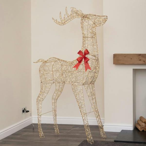 Samuel Alexander 2m Light up Gold Twist Standing Christmas Stag 1000 Warm White LEDs