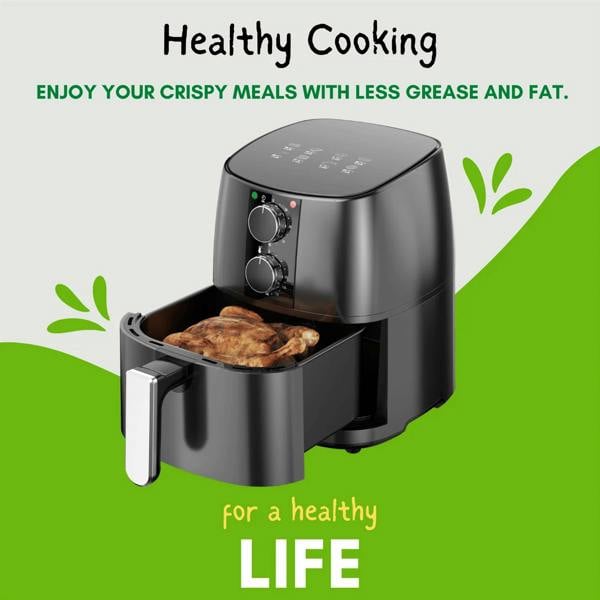 Dragodirect 4L Air Fryer With Recipe Book, Timer & Temperature Control Black