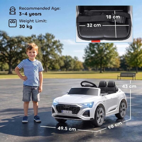Audi Q8 etron Sportback Licensed Ride on Car with Remote Control, Four-Wheel Suspension, Soft Start for Ages 3-4, White