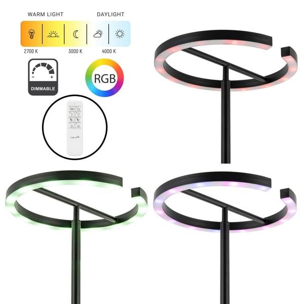 RGB and CCT Modern LED Halo Ring Black Floor Lamp with Remote Control Image 4