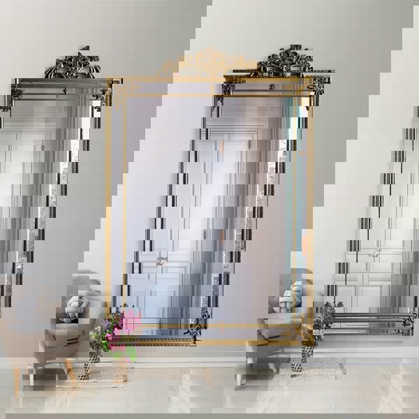Exclusive Mirrors Cimiero X-Large Crested Antique Gold Ornate Leaner Wall Mirror 192cm x 134cm