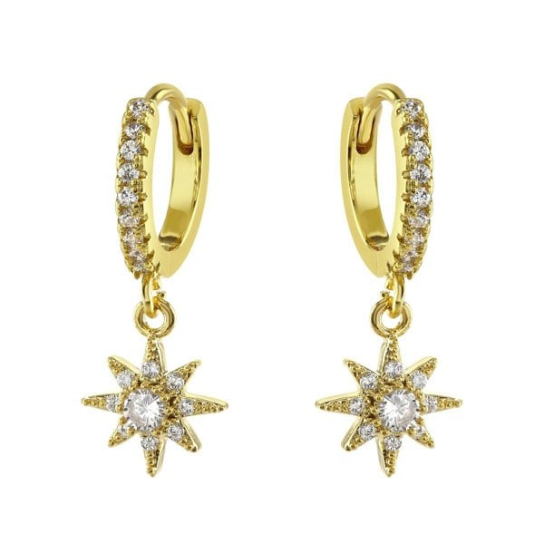 loveRocks Huggie Hoop Earring with CZ Sunburst Charm Drop