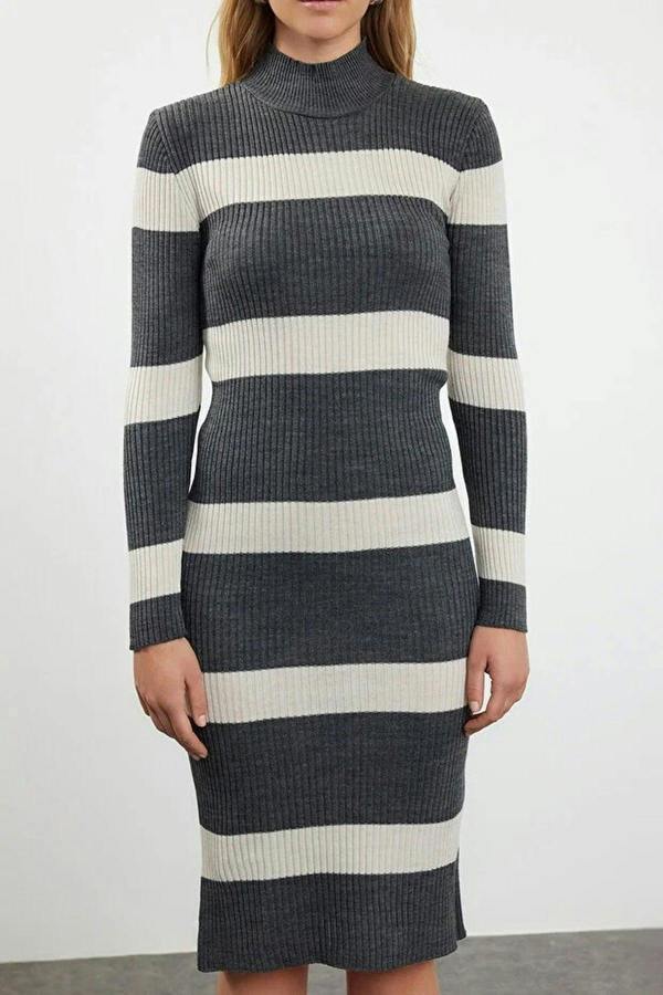WOVCOR Midi Knit Striped Dress