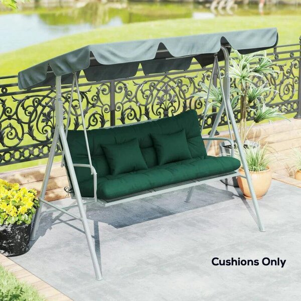 Outdoor Seat Cushions Back Cushion with 2 Pillows, Water Repellent Seat Pads for 3-Seater Chair, Green