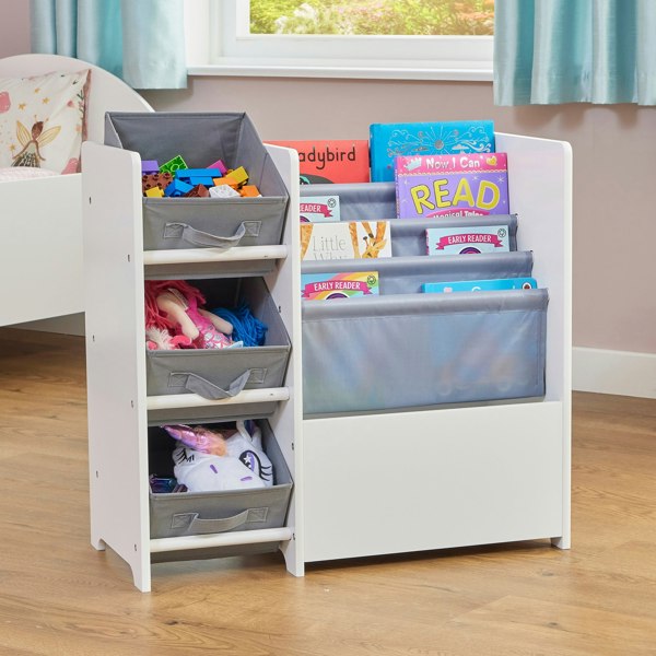 TFLH2001-white-book-display-unit-with-3-fabric-storage-boxes-lifestyle-3