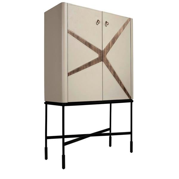 Angel Cerdá Tall Sideboard in Leatherette, Walnut and Black Steel 3280