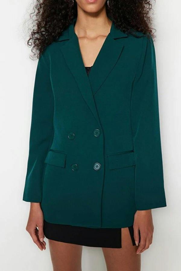 WOVCOR Lined Woven Blazer Jacket with Button Detail