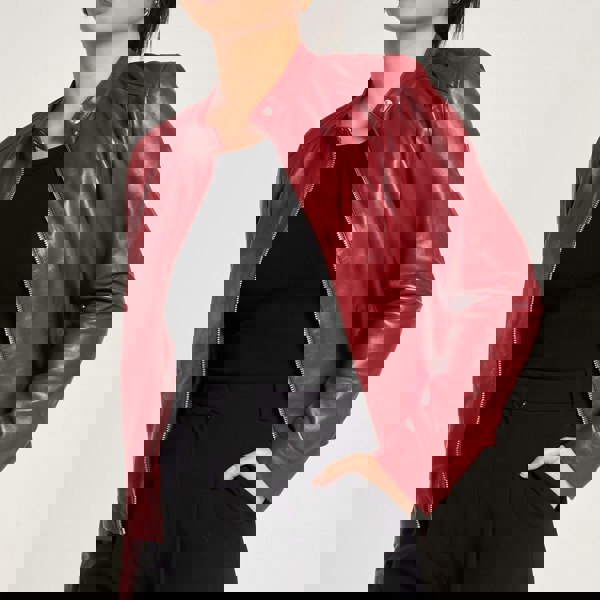 Barneys Originals Women's Red Leather Racer Jacket