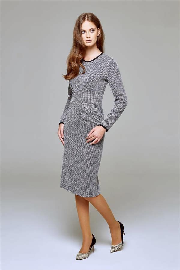 Rumour London Rebecca check jacquard jersey dress with waistline drapes