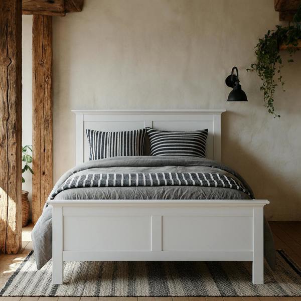 Wyld Haus Osaka Double Bed Frame 4ft6 Farmhouse White Wood