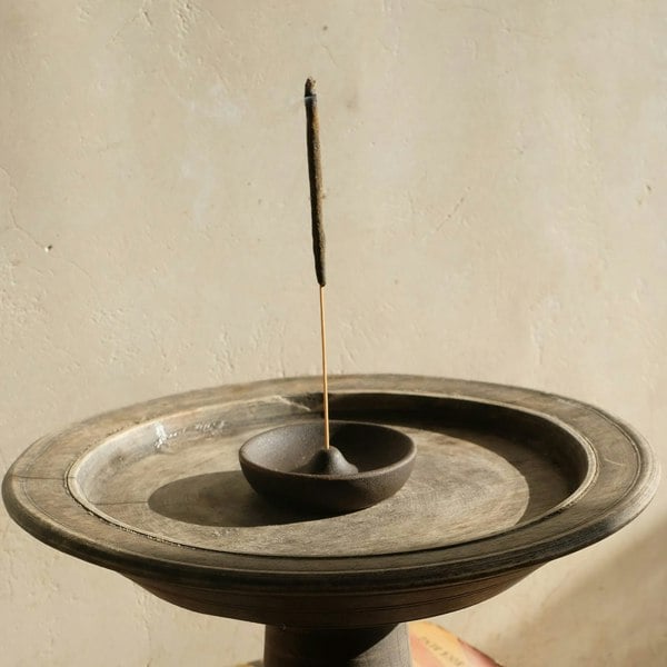 Black ceramic moon incense holder handcrafted lifestyle home