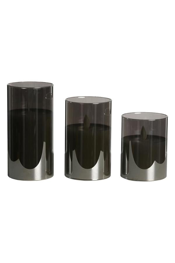Living and Home 3Pcs Smoke Grey Glass Flameless LED Candles Realistic Swaying Flame with Remote Control & Timer for Wedding Christmas Home Decor