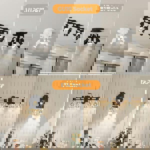 EMITTO 3-4 Way Ceiling Spotlight Adjustable Kitchen Bar Spot Light LED GU10 E14