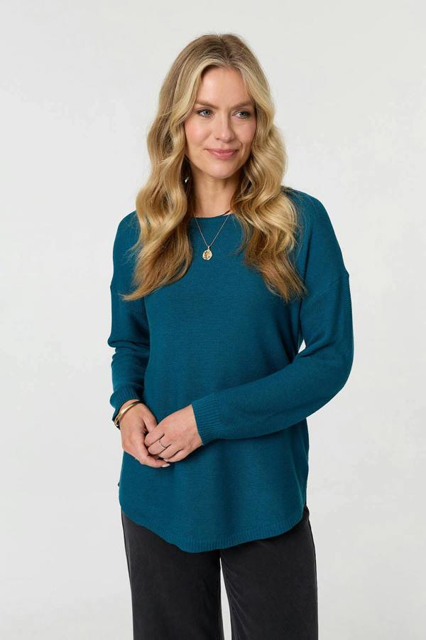 Teal | Textured Batwing Long Sleeve Jumper