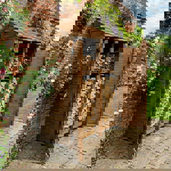 Arbor Garden Solutions Wooden Log Store with Door and Shelf W-146cm, H-126cm or 180cm, D-88cm - Brown Finish