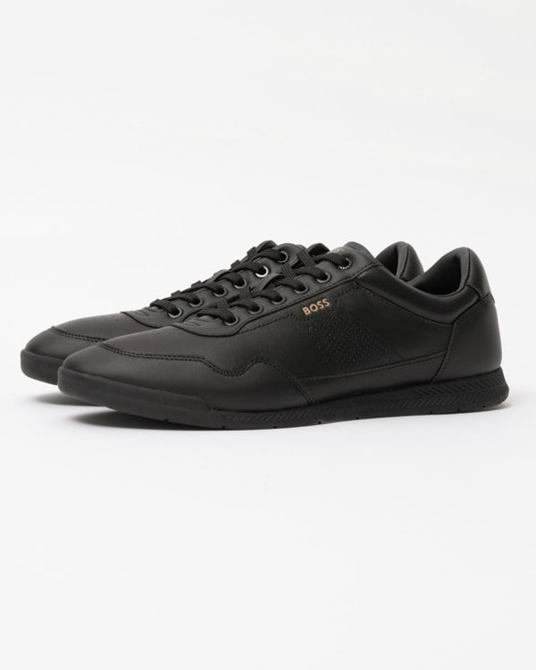 BOSS Orange Nitan Mens Nappa-leather trainers with gold-tone branding - Black 005