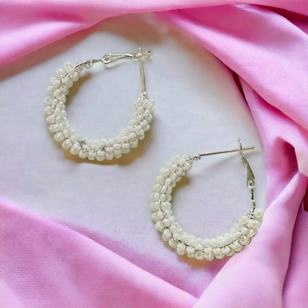 The Colourful Aura Large Bead Braided Summer Dainty Boho Huggie Asian Hoop Earrings