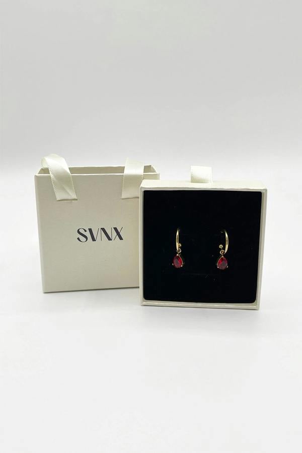 SVNX Rhinestone Teardrop Earrings in Red - Gift Boxed