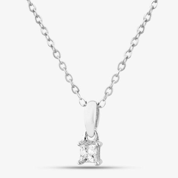 T. H. Baker Silver Small Princess Cut Cubic Zirconia Pendant Necklace ZQP00043
