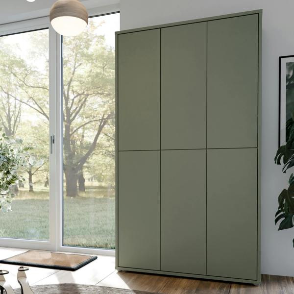 Furniture To Go Alice Springs Tall Shoe Cabinet with 6 Doors Push-to-Open in Sage Green