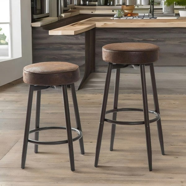 Rafaelo Mobilia Set Of 2 Adjustable Swivel Brown Stools