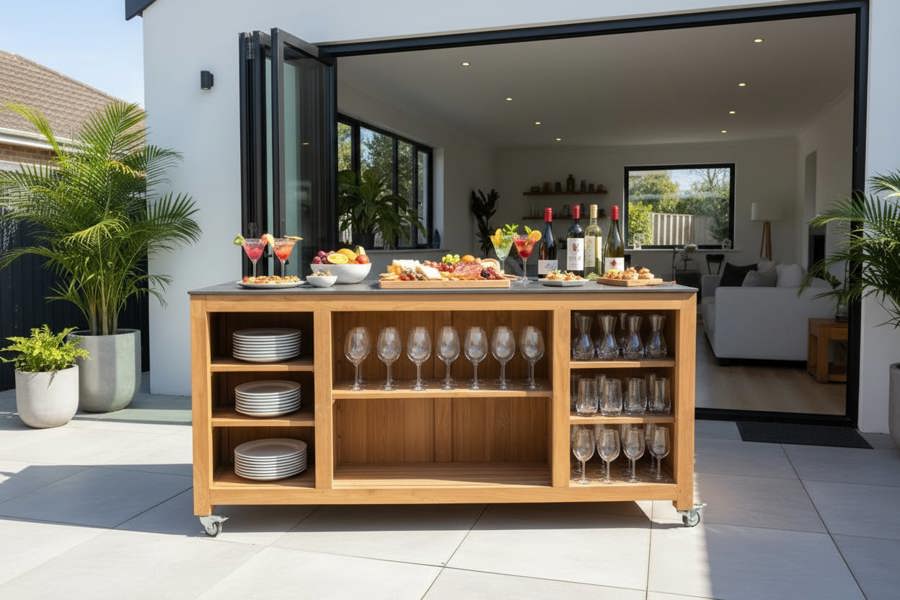 Ocean Designs Barletta Teak Kitchen Island on Wheels