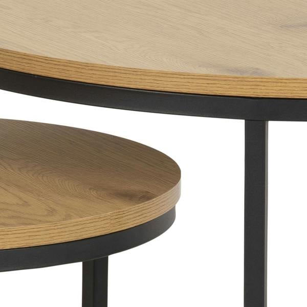 Wyld Haus Odense Wild Oak Effect Round Nesting Coffee Table Set Black Metal Legs