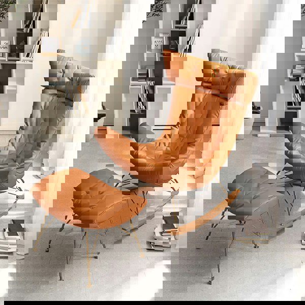 Rit Concept Anwar Rocking Chair With Footstool, Orange Leather