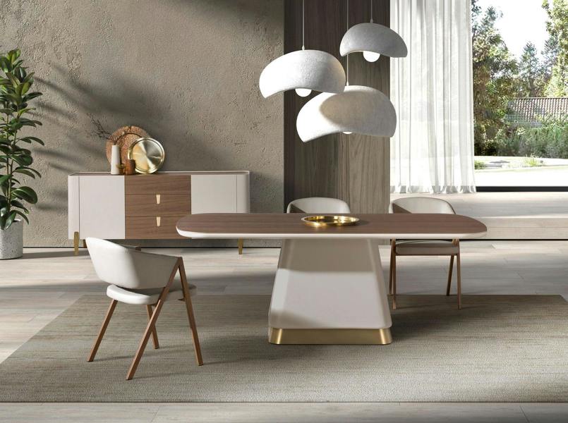 Angel Cerdá Rectangular dining table in walnut and beige wood 1166