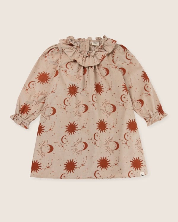 Beige Celestial Print Ruffle Neck Dress - image 2