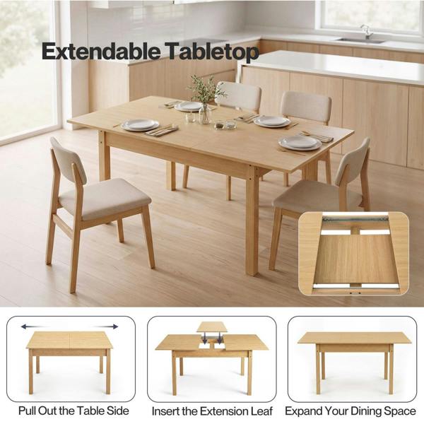 Levede Extendable Dining Table Oak Modern Rectangular Kitchen Table 4-6 Seat