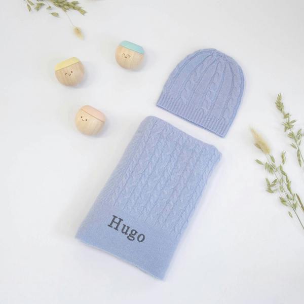 The Baby Gifting Company CABLE KNIT CASHMERE AND SENSORY BALLS - CORNFLOWER BLUE