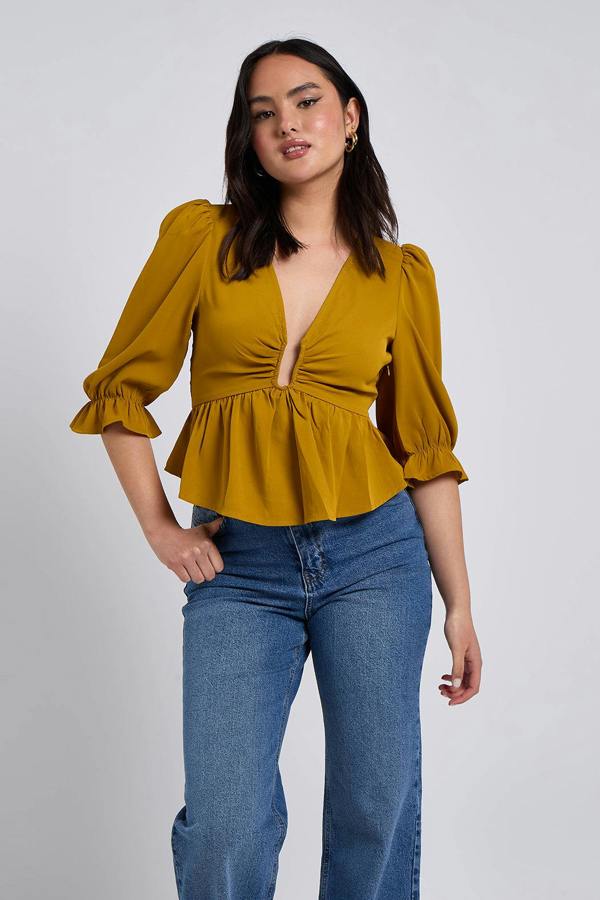Urban Bliss Collette Chartreuse U Bar Empire Peplum Top